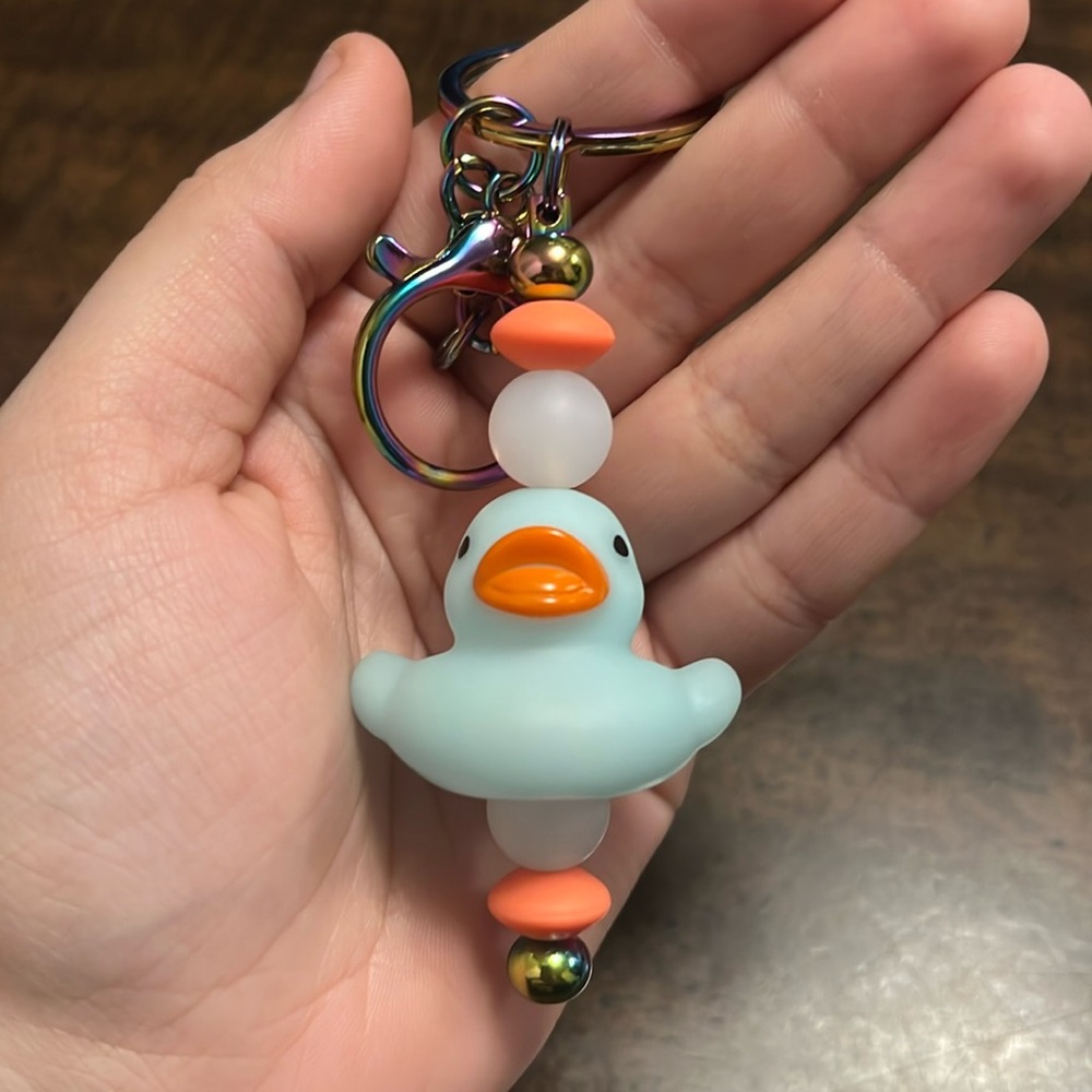 Handmade Blue Rubber Duck Keychain